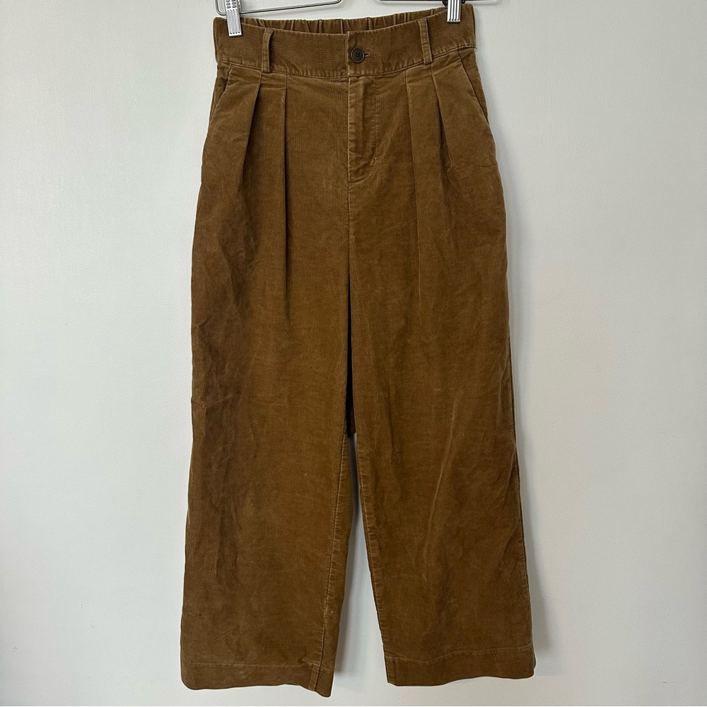MUJI Corduroy Wide Leg Pants High Rise Pleated Brown XS Elastic Waist